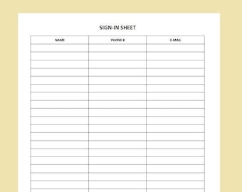 Sign In Sheet, Portrait, PDF