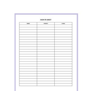 Sign In Sheet, Portrait, PDF