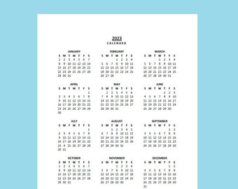 2023 - 2030 Yearly Calendar Printable, Sunday Start, Year at a Glance, PDF, Portrait