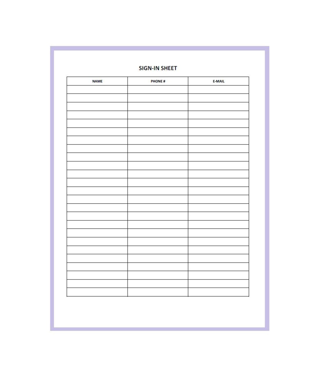 Sign in Sheet, Portrait, PDF - Etsy