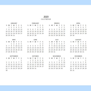 2029 Yearly Calendar Printable, Sunday Start, Year at a Glance , Lanscape, Legal, PDF image 1