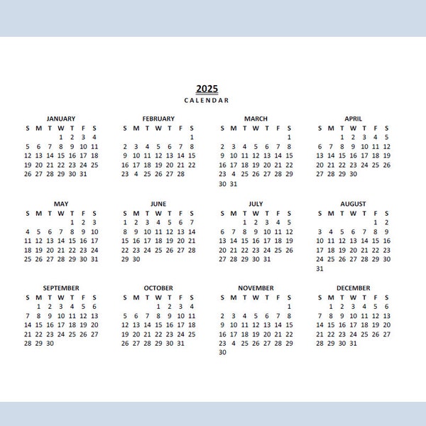 2025 Year Calendar Etsy