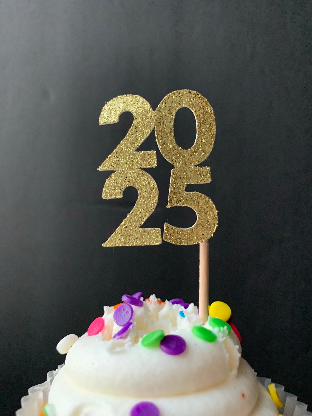 2025 Gold Glitter Cupcake Topper. Cake Topper. Cupcake Decor. Etsy