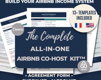 Kit de démarrage pour hôte Airbnb Co : modèle de contrat, contrat de location, liste de contrôle et invites d'IA | Téléchargement numérique de location à court terme