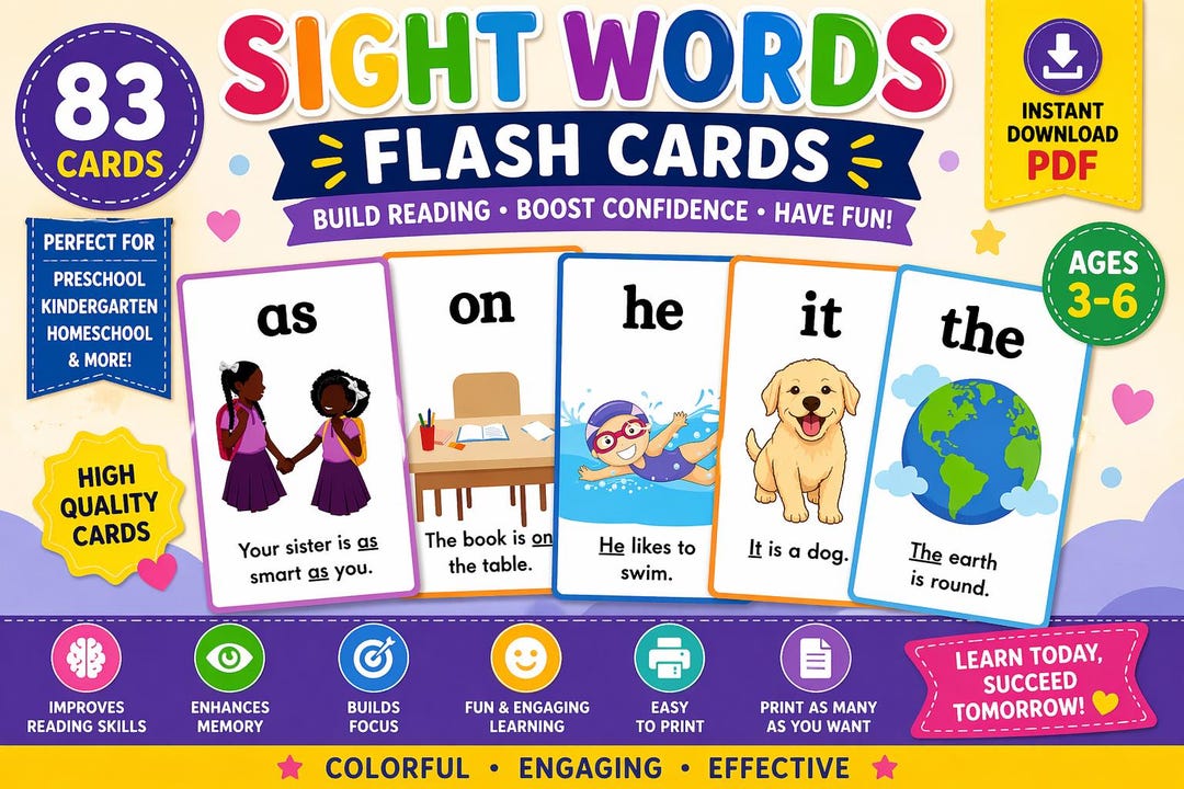 83 In Words Sight Words Flash Cards Printable | 83 Cards for Preschool ...