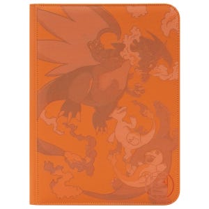 May include: A rectangular orange binder featuring a monochromatic graphic print of three fire-breathing dragon-like creatures in various sizes. The cover displays a large winged creature at the top, a smaller one in the centre, and a small one below.