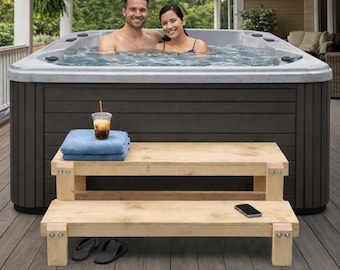 2-Tier Wooden Bench Steps for Hot Tubs, RV’s and Garages | 48" W (Custom) x 27" D x 18" H | Handmade Heavy-Duty Authentic Farmhouse Style