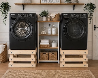 Handmade Wooden Laundry Pedestal | Heavy Duty Washer & Dryer Stand | Farmhouse Style | Custom Height 12–18” | Made in USA