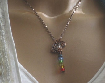 Chakra necklace with crystals, lotus and om charms -- serenity necklace