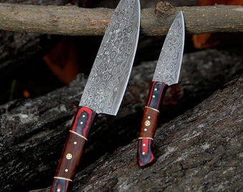 Gepersonaliseerde damastmessenset – gegraveerd koksmes cadeau – aangepaste keukenmessenset – huwelijkscadeau – jubileumcadeau – cadeau voor hem