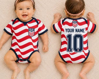 Body de bebé de EE. UU. para el Mundial 2026, body de fútbol personalizado para bebé, conjunto de fútbol con nombre y número personalizados, regalo para bebé aficionado a EE. UU.