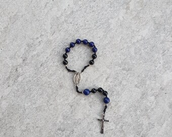 Pocket Rosary Lapis Lazuli Black Agate | One Decade Catholic Rosary | Handmade Mens Rosary | Travel Prayer Beads