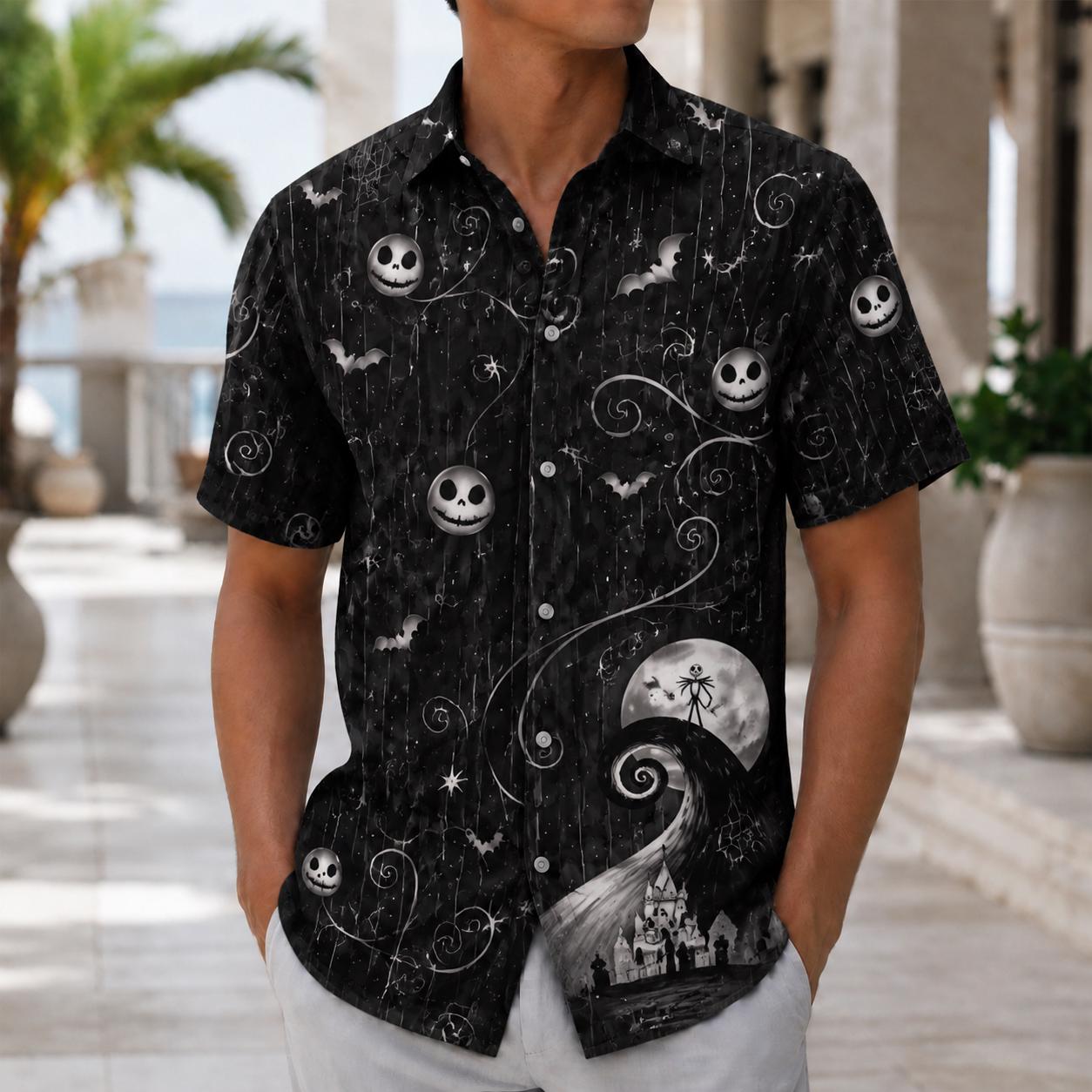 nightmare before christmas dress shirt Jack Skellington Button Up Color:Fuchsia Pink