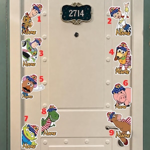 Personalized Toy Story 5 Disney Cruise Line balloon magnet, Woody Buzz Lightyear Jessie Family Cruise Stateroom Magnet, US Flag Sign