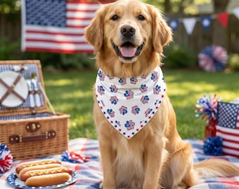 4th of July Dog Bandana | 250 Years of America Patriotic Pet Scarf | Stars & Paws USA Flag Dog Neckerchief | Independence Day Dog Accessory
