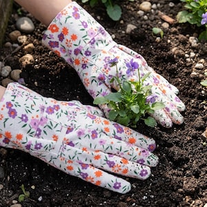 Gardening Gloves for Women Floral print. Non-Slip Grip, Breathable Yard Work Hand Protection. Planting tomatos, Weeding Pruning, Gift.