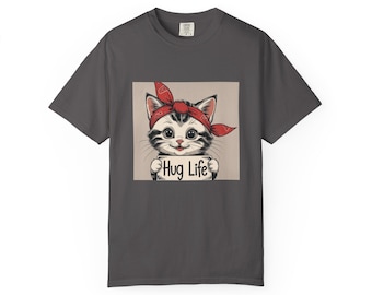 Hug Life Cat T-Shirt, Unisex Tee, Gift for Cat Lovers, Casual Wear, Animal Lover Gift, Cute Cotton Shirt, Summer Fashion