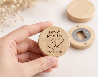 Ouvre-bouteille rond en bois gravé personnalisé, cadeau de mariage personnalisé, lot de 1 3 5 10, cadeau de fête pour couple
