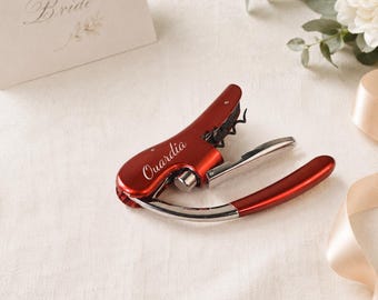 Ouvre-bouteille rouge personnalisé à levier, tire-bouchon avec nom personnalisé