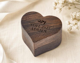 Boîte à bagues en bois personnalisée coeur, double porte-bague gravé personnalisé, proposition de mariage cadeau d'anniversaire pour couple