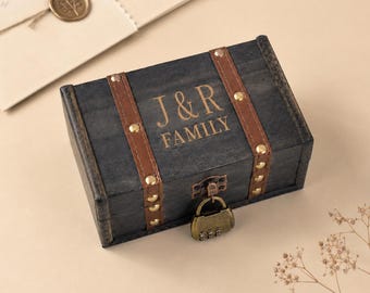 Boîte souvenir en bois verrouillable personnalisée, coffre à souvenirs de mariage vintage gravé sur mesure, boîte cadeau rustique pour cartes, lettres, photos