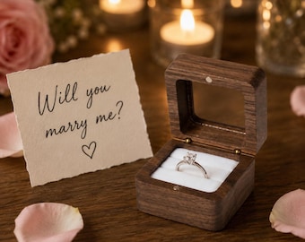 Boîte à bagues en bois personnalisée avec fenêtre en verre, boîte pour alliances personnalisée gravée, proposition de cadeau d'anniversaire pour un couple