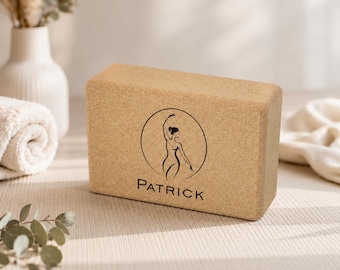 Bloc de yoga en liège gravé personnalisé, brique de yoga rectangulaire personnalisée avec logo nominatif, cadeau pour amateur de yoga pour femme et homme