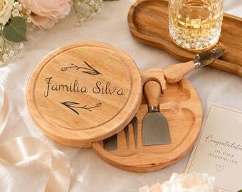 Custom Engraved Cheese Board Set, Personalized Wooden Charcuterie Board with Knives, Wedding Gift for Couple