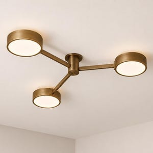 3 Light Fixture Brass Semi Flush Mount Ceiling Light – Mid Century Modern Geometric Fixture