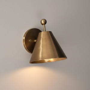 Minimalist Sconce Mid Century Brass Wall Sconce – Cone Shade Metal Lamp, Vintage Inspired Light