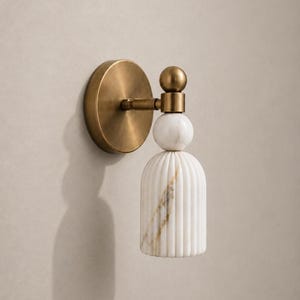 Mid Century Alabaster Wall Sconce – Fluted Wall Light – Modern Vanity Side Light