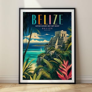 Belize Poster Resa Tryck Vintage Väggkonst Heminredning Gåva