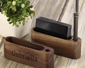 Tarjetero de madera para escritorio, organizador minimalista, soporte de madera para tarjetas, decoración de oficina, expositor de tarjetas de visita, tarjetero para tarjetas de lugar de boda.