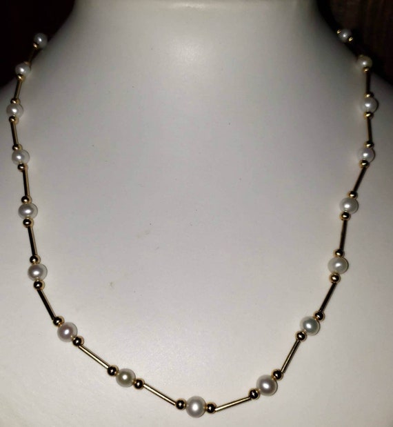 Vintage Estate 14Kt- Bead/Bar/Pearl Necklace - image 2