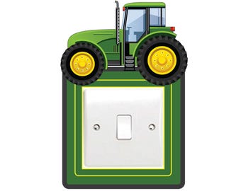 Green Tractor Light Switch Surround Art Vinyl Wall Stickers Children's Bedroom