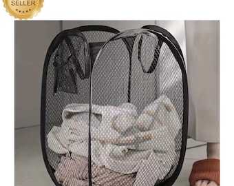 Mesh Pop Up Laundry Basket Foldable Dirty Clothes Storage Basket Large Capacity Hamper Collapsible Laundry Organizer