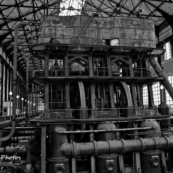 Industrial Photos, Ward Pumping Station, Buffalo, NY, Black and White Photo, Industrial Chic, Industrial, Photo Card, Magnet, Free Shipping