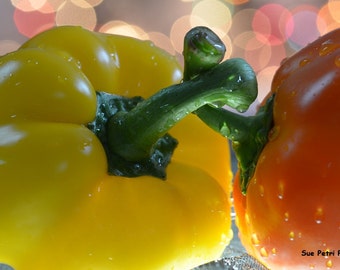 Yellow and Orange Peppers, Food Photography, Bokeh, Still Life Photography, Kitchen Photography, Kitchen Prints, Food Porn