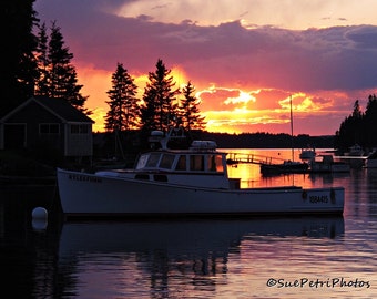 Nautical Sunset, Sunset Photos, Bar Harbor, Maine, Nautical Decor, Cottage Chic, Color Photography, Landscapes, Seascape, Pastels, Nautical