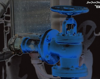 Rustic Photography, Valve, Blue, Industrial, Fine Art Photography, Rustic Images, Industrial Art, Industrial Chic, Free Shipping