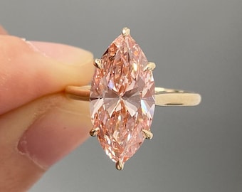 Pink Marquise Engagement Ring Solitaire Diamond Ring 14k Gold Engagement Ring Unique Promise Ring for Her Minimalist Statement Ring, Gift