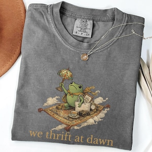 Comfort Colors® We Thrift At Dawn Shirt, Funny Frog Meme Thrifting Tee, Thrift Lover TShirt, Vintage Collector Gift