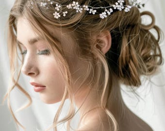 Glass Crystal Wedding Hair Vine, Floral Hair Vine, Delicate Floral Headband, Bridesmaid