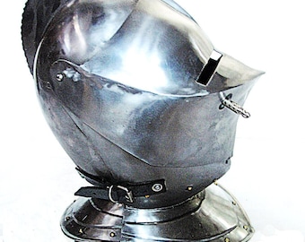 Medieval Frog-Mouth Jousting Helmet – Steel Knight Armor Replica Display