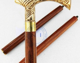 Bastone da passeggio vintage con impugnatura in ottone - Bastone in legno pieghevole a 3 sezioni - Regalo in stile vittoriano antico