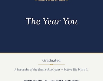 Libro de recuerdos de graduación / Diario de recuerdos imprimible de 40 páginas / Regalo para estudiantes de último año de secundaria y universidad / Descarga instantánea en PDF (5 paletas)