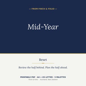 Cuaderno de trabajo de reinicio de mitad de año / Revisión del primer semestre de 20 páginas + Plan del segundo semestre / PDF imprimible de inicio de julio / Descarga instantánea / Tamaños A4 y Carta estadounidense / 5 paletas