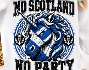No Scotland No Party Unicorn Flag Scottish Banner Fan Retro PNG: Scotland Pride Celtic Supporter png Patriotic Humor Art (Digital Download)