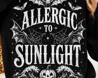 Allergic To Sunlight PNG: Funny Spooky Goth Black and White Alt Sarcastic Bat Goth Summer png Dark Aesthetic (Digital Download)