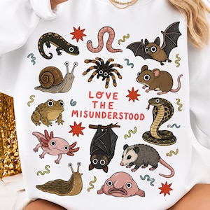 Love The Misunderstood PNG: Cute Weird Animal Design, Retro Entomology Png, Science Nerd Art, Biology Teacher Clipart (digital download)